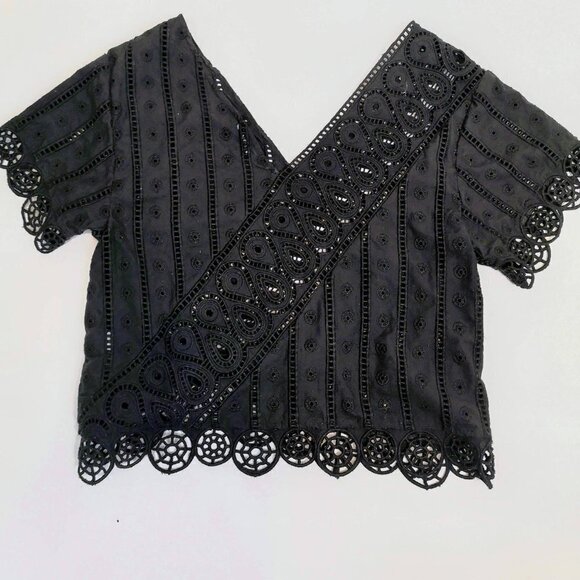 vintage Opening Ceremony BLACK BROIDERIE ANGLAISE scallop edge eyelet lace top - Picture 7 of 13